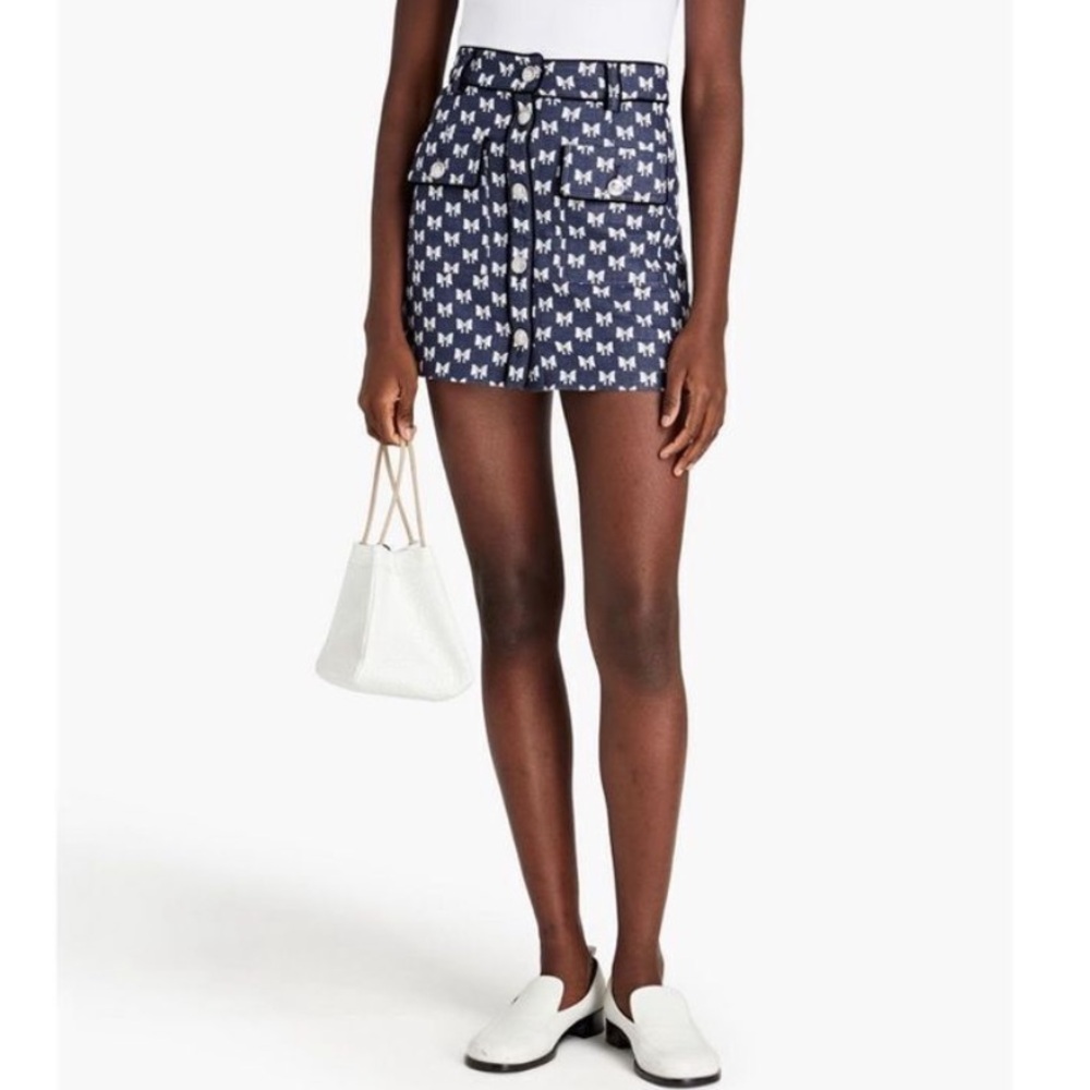 NWOT Maje Jacquard Bow Print Skirt Navy White Size US 2/France 34